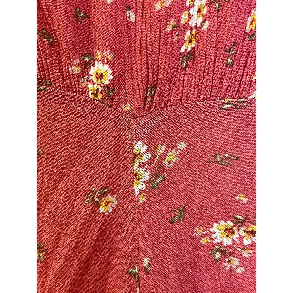 Blumind Red Floral Button Front Mini Dress Short Sleeve V-Neck Size Large - Picture 4 of 6
